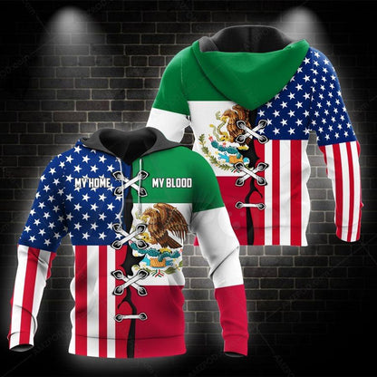 Mexico-US My Home My Blood 3D All Over Printed Shirts For Men and Women TA062201-Apparel-TA-Hoodie-S-Vibe Cosy™