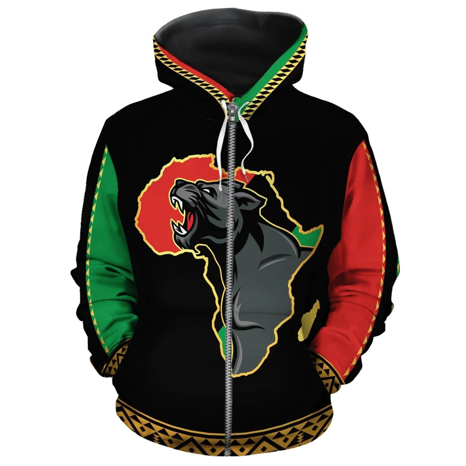 African Zip-Up Hoodie - Panther Africa 11-ALL OVER PRINT ZIP HOODIES (A)-HPArt-Women-XS-Black-Vibe Cosy™