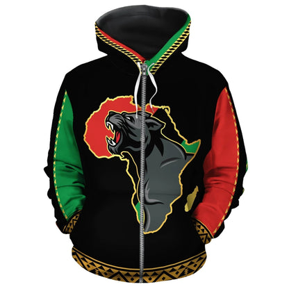 African Zip-Up Hoodie - Panther Africa 11-ALL OVER PRINT ZIP HOODIES (A)-HPArt-Women-XS-Black-Vibe Cosy™