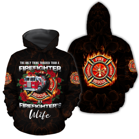 All Over Printed Firefighter's Wife Hoodie MEI