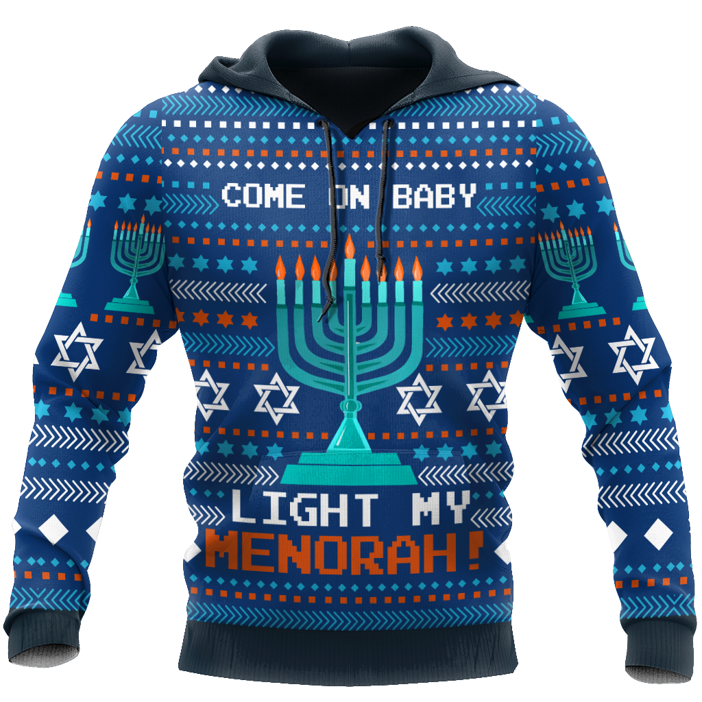 Come On Baby Light My Menorah Hanukkah Hoodie MEI