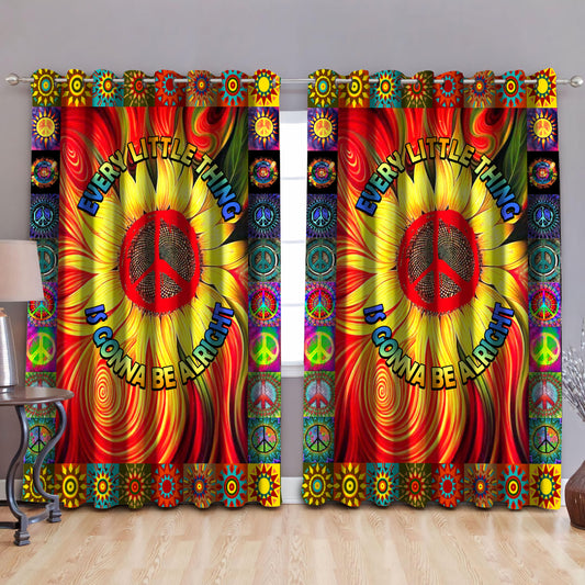 Hippie Every Little Thing Is Gonna Be Alright Sunflower Blackout Thermal Grommet Window Curtains QB05282001-TA-Curtains-TA-52'' x 63''-Vibe Cosy™
