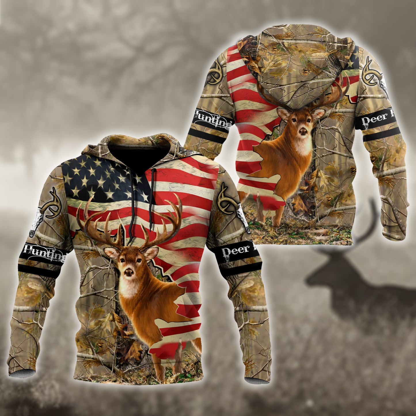 Deer Hunting America Flag 3D All Over Printed Shirts LAM