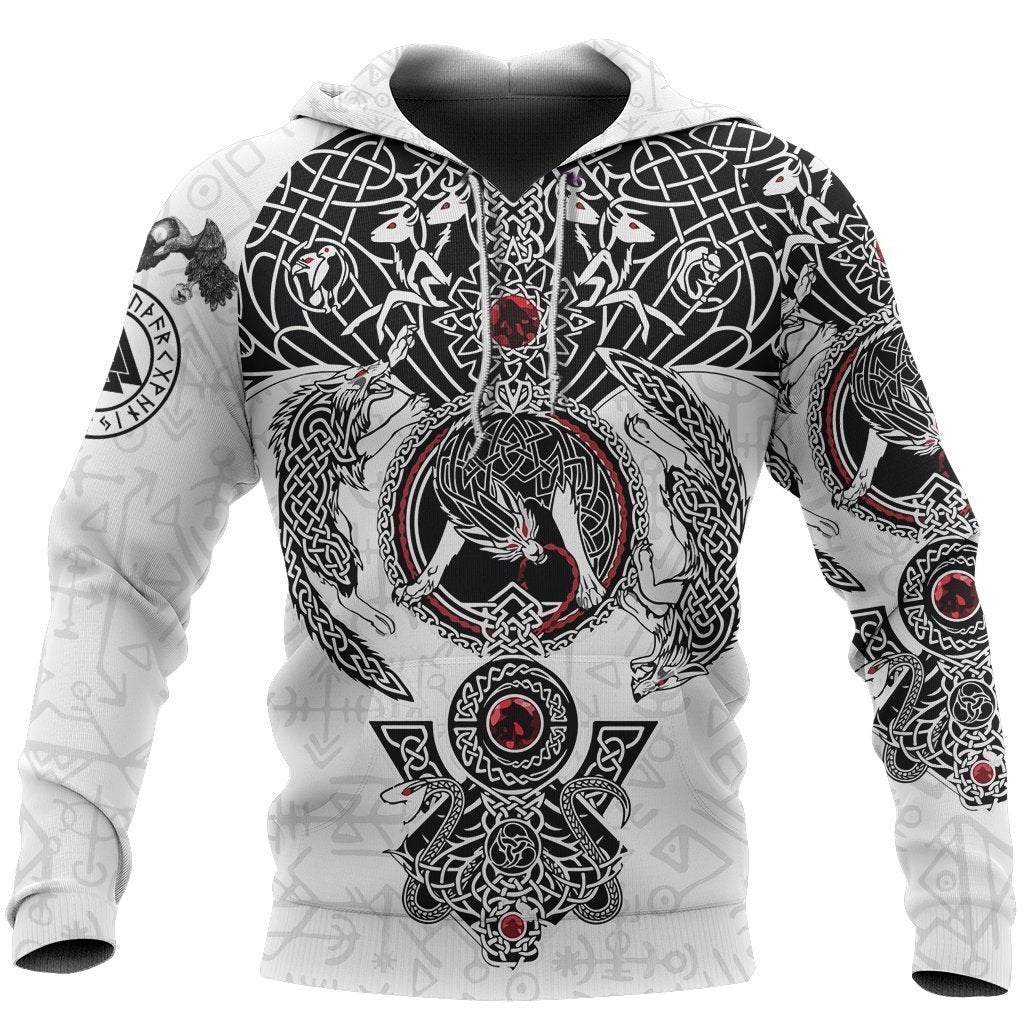 Fenrir Wolf White Hoodie-Apparel-HP Arts-Hoodie-S-Vibe Cosy™