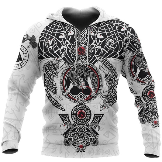 Fenrir Wolf White Hoodie-Apparel-HP Arts-Hoodie-S-Vibe Cosy™