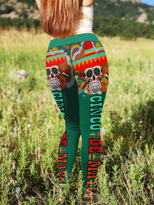Cinco de Mayo mexican skull 3D leggings HG33101-Apparel-HG-S-Vibe Cosy™