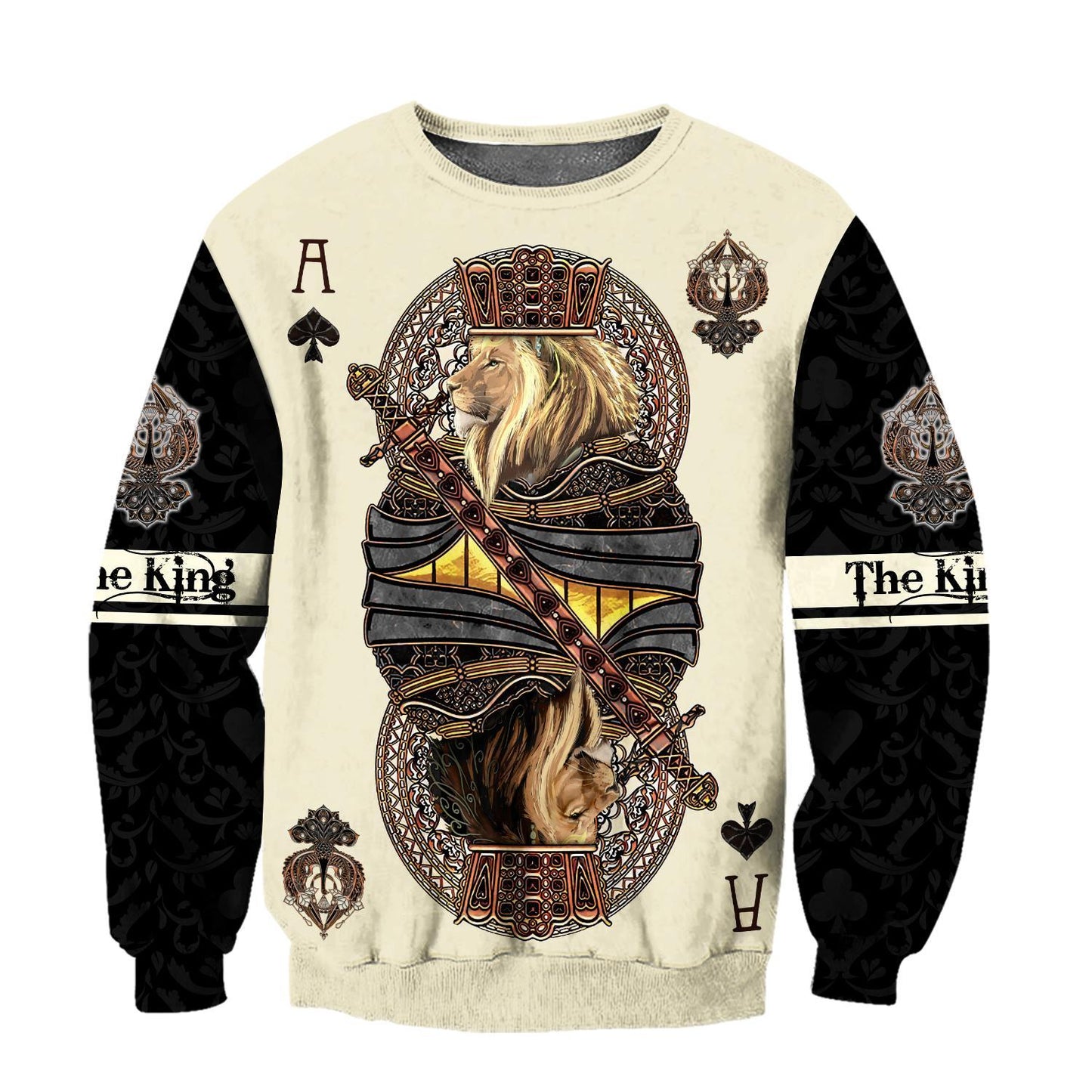 King Ace Spade Lion Poker 3D All Over Printed Combo Sweater + Sweatpant