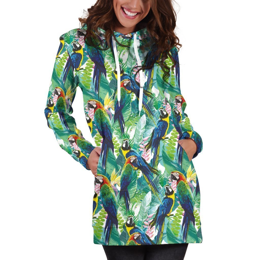 All Over Printing Macaw Parrot Hoodie Dress-Apparel-Phaethon-Hoodie Dress-S-Vibe Cosy™
