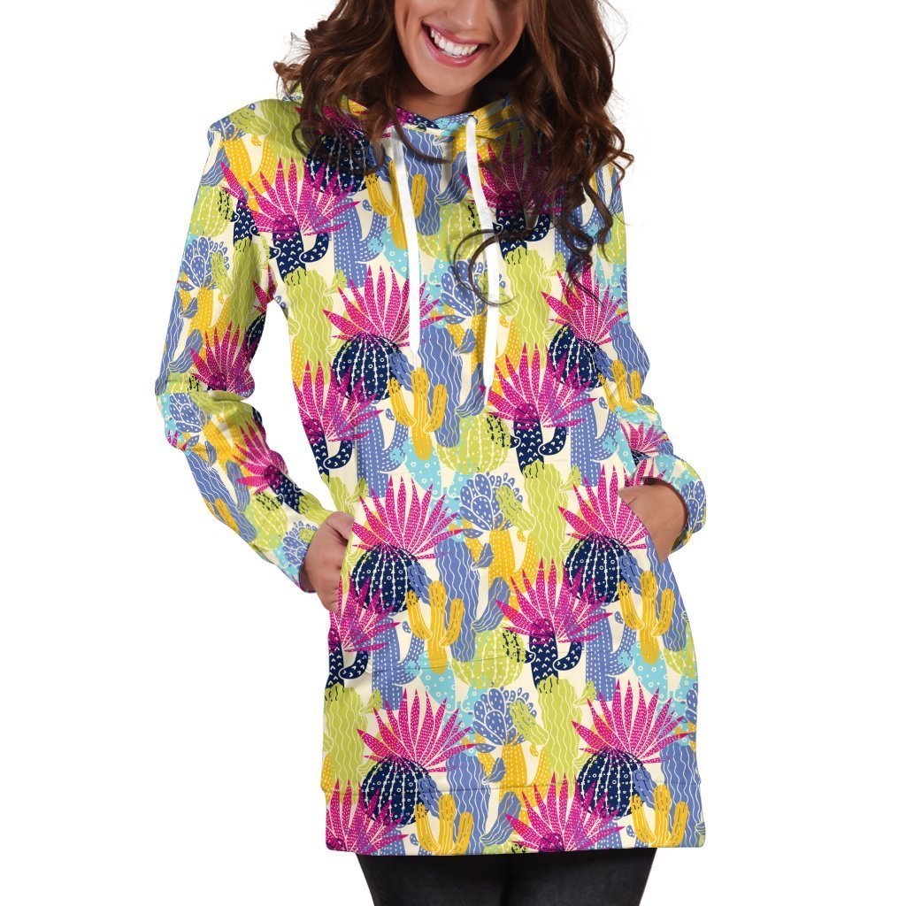 All Over Printing Cactus Color Hoodie Dress-Apparel-Phaethon-Hoodie Dress-S-Vibe Cosy™