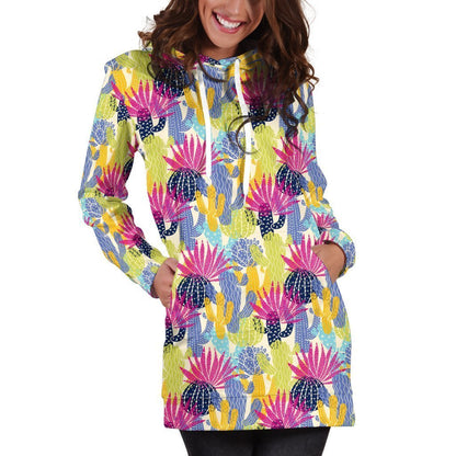 All Over Printing Cactus Color Hoodie Dress-Apparel-Phaethon-Hoodie Dress-S-Vibe Cosy™