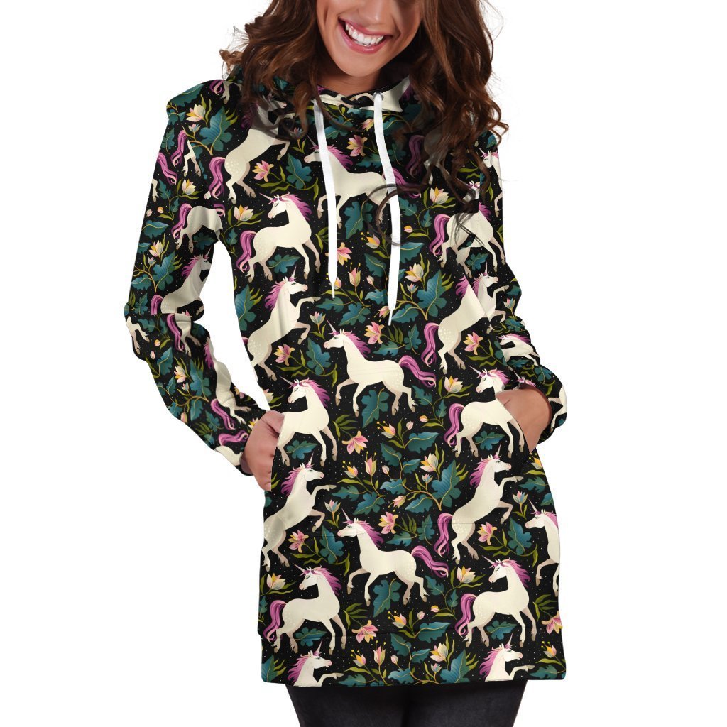 3D All Over Unicorn And Flower Hoodie Dress-Apparel-Phaethon-Hoodie Dress-S-Vibe Cosy™