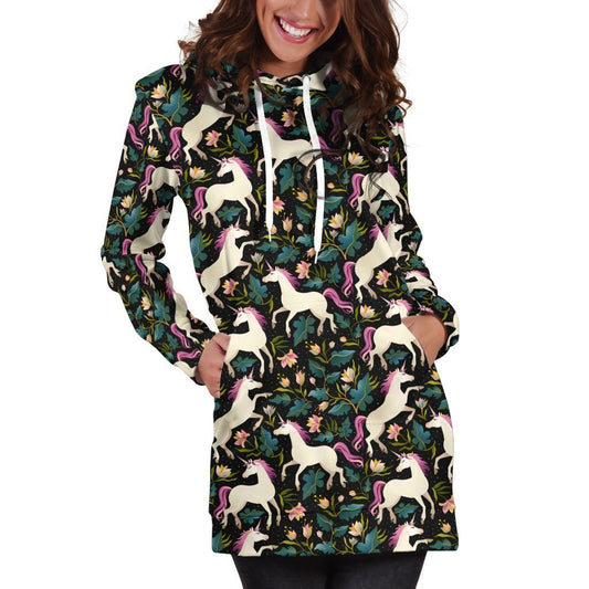 3D All Over Unicorn And Flower Hoodie Dress-Apparel-Phaethon-Hoodie Dress-S-Vibe Cosy™