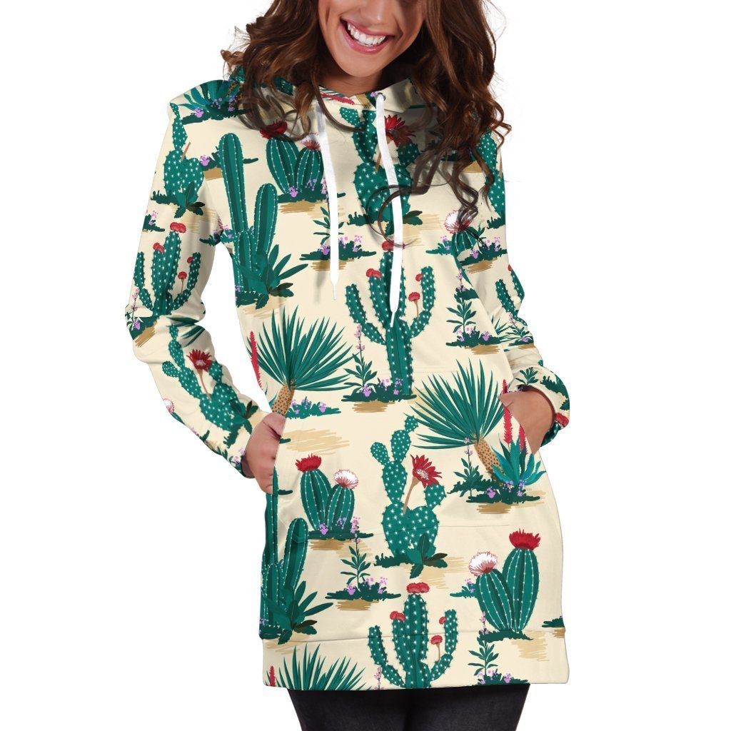 All Over Printing dark blue Cactus Hoodie Dress-Apparel-HbArts-Hoodie Dress-S-Vibe Cosy™