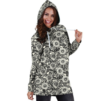 All Over Printing Black sunflowers Hoodie Dress-Apparel-Phaethon-Hoodie Dress-S-Vibe Cosy™