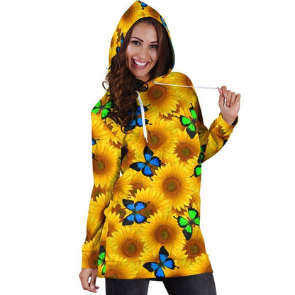 3D All Over Printing Butterfly Garden And Sunflowers Hoodie Dress-Apparel-Phaethon-Hoodie Dress-S-Vibe Cosy™