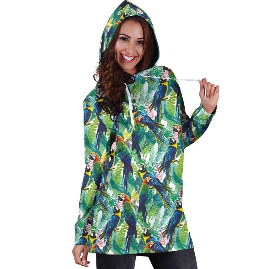 All Over Printing Macaw Parrot Hoodie Dress-Apparel-Phaethon-Hoodie Dress-S-Vibe Cosy™