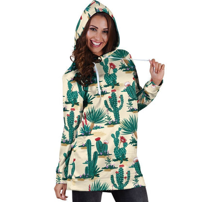 All Over Printing dark blue Cactus Hoodie Dress-Apparel-HbArts-Hoodie Dress-S-Vibe Cosy™