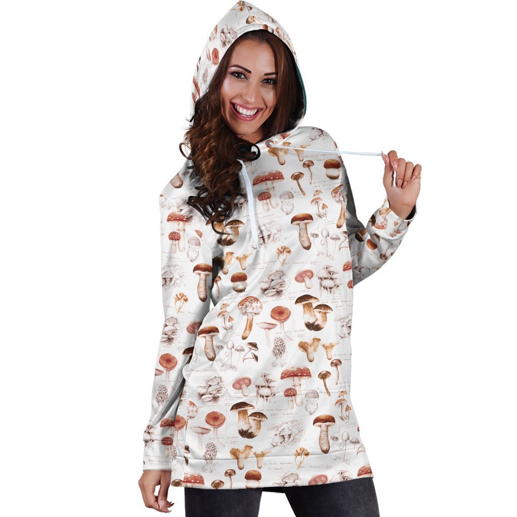 All Over Printing White Mushroom Hoodie Dress-Apparel-Phaethon-Hoodie Dress-S-Vibe Cosy™