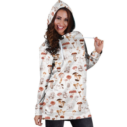 All Over Printing White Mushroom Hoodie Dress-Apparel-Phaethon-Hoodie Dress-S-Vibe Cosy™