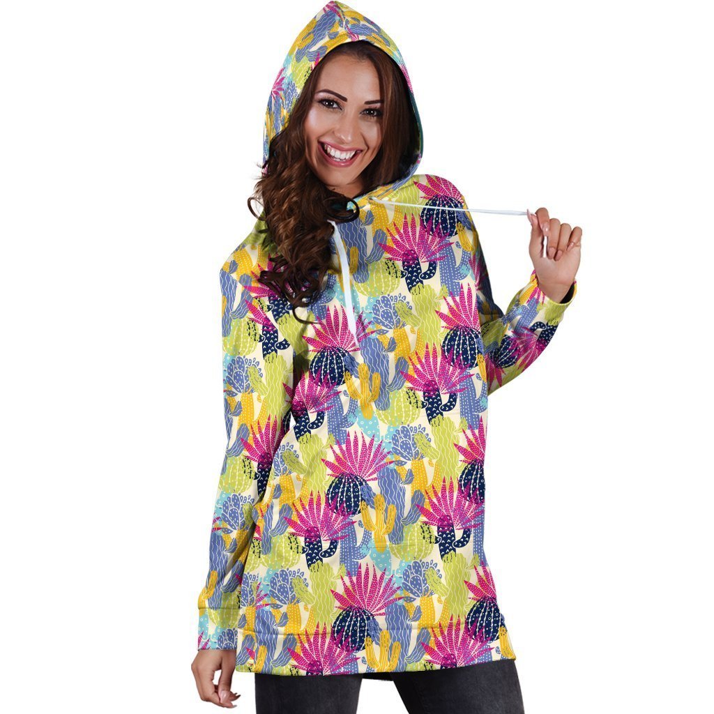 All Over Printing Cactus Color Hoodie Dress-Apparel-Phaethon-Hoodie Dress-S-Vibe Cosy™