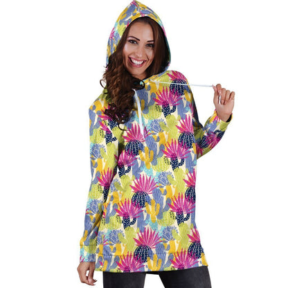 All Over Printing Cactus Color Hoodie Dress-Apparel-Phaethon-Hoodie Dress-S-Vibe Cosy™