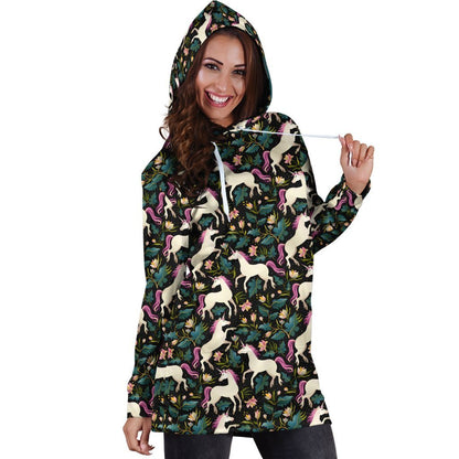 3D All Over Unicorn And Flower Hoodie Dress-Apparel-Phaethon-Hoodie Dress-S-Vibe Cosy™