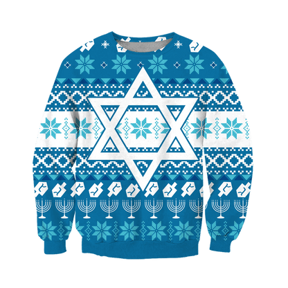 Blue Pattern Star Of David Hanukkah Hoodie MEI