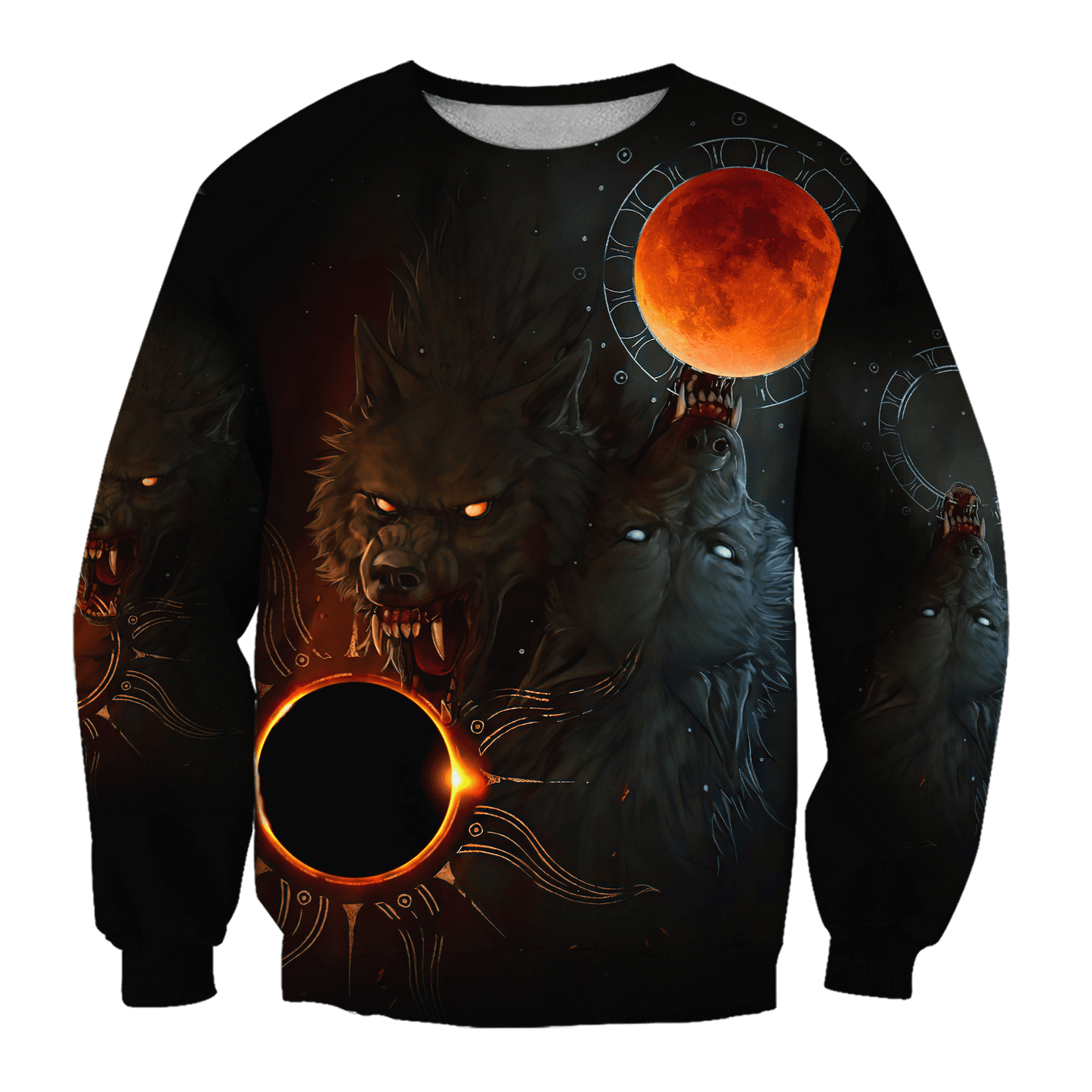 All Over Printed Wolf And Sun Hoodie MEI