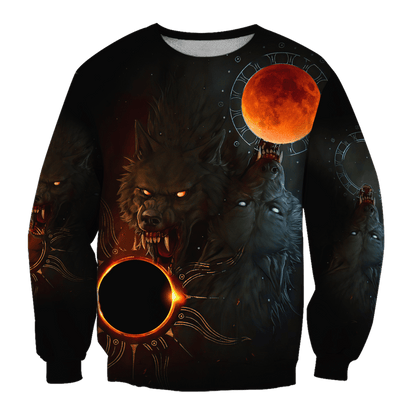 All Over Printed Wolf And Sun Hoodie MEI