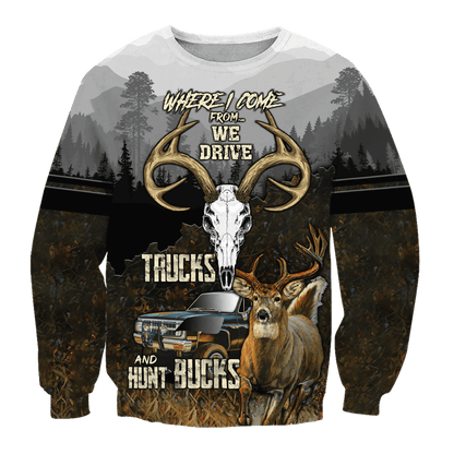 Hunting Bucks Driving Trucks 3D All Over Print Hoodie AM092058