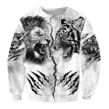 Tiger vs Lion Tattoo Over Printed Shirt For Men and Women