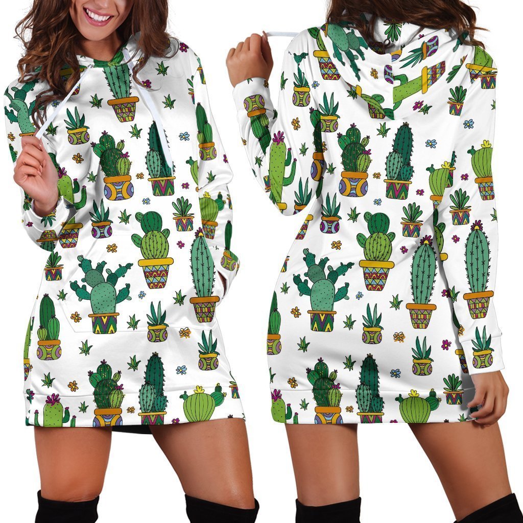 All Over Printed Cactus Hoodie Dress-Apparel-HbArts-Hoodie Dress-S-Vibe Cosy™