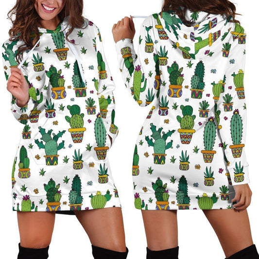 All Over Printed Cactus Hoodie Dress-Apparel-HbArts-Hoodie Dress-S-Vibe Cosy™
