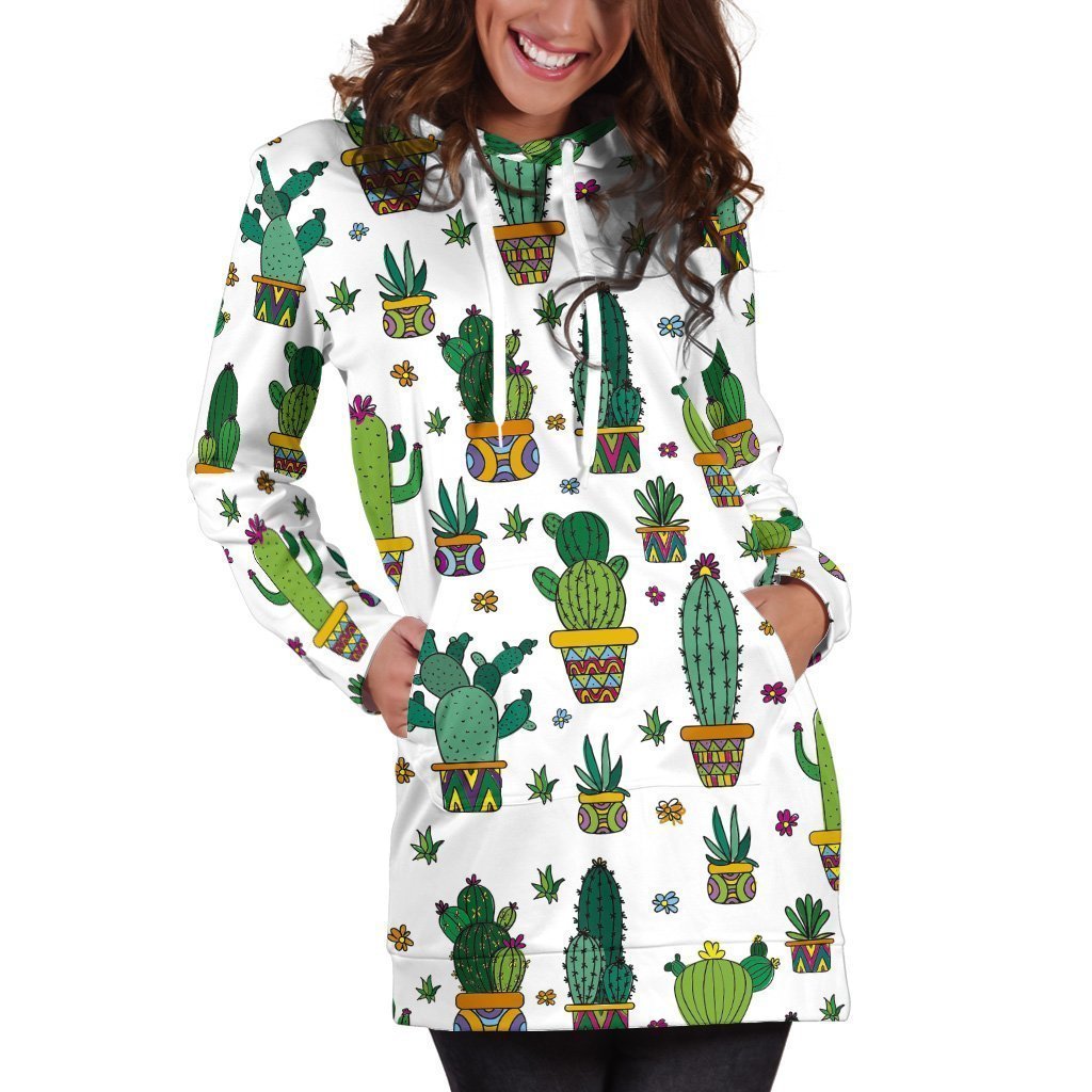 All Over Printed Cactus Hoodie Dress-Apparel-HbArts-Hoodie Dress-S-Vibe Cosy™