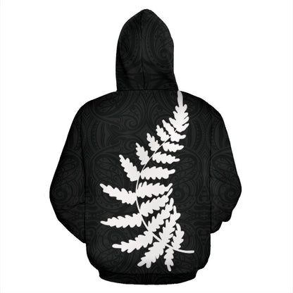 Aotearoa-New Zealand Hoodie Silver Fern Kiwi Patterns Maori PL-Apparel-PL8386-Hoodie-S-Vibe Cosy™