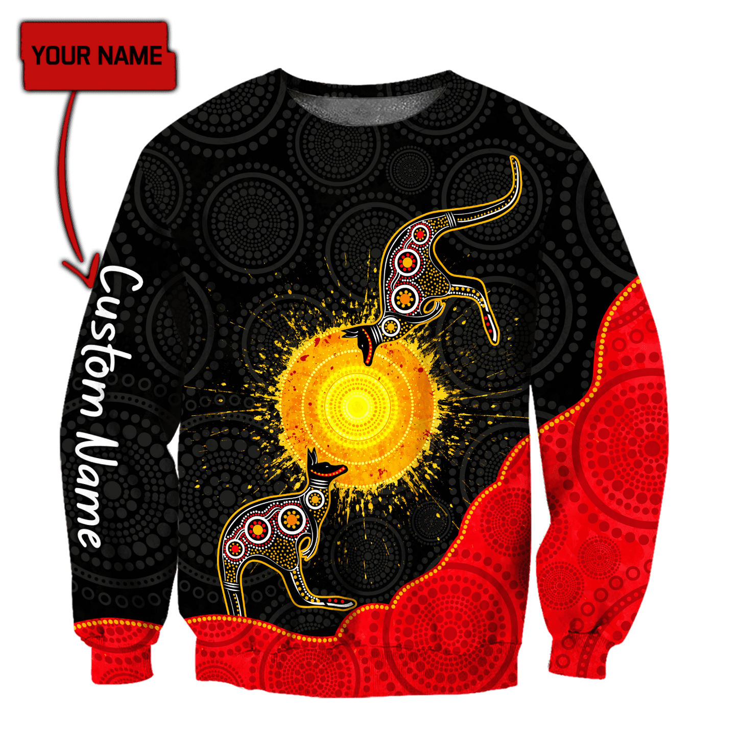 Custom name Aboriginal Flag Kangaroo Sunset Glow 3D Design shirts