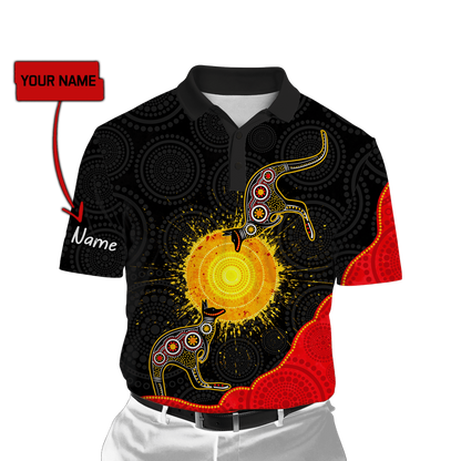 Custom name Aboriginal Flag Kangaroo Sunset Glow 3D Design shirts