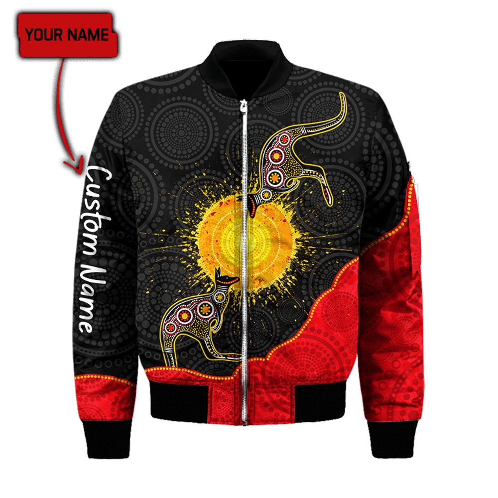 Custom name Aboriginal Flag Kangaroo Sunset Glow 3D Design shirts