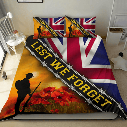 Lest We Forget UK Flag Respect Sacrifice Patriot UK Soldier 3D print Bedding set