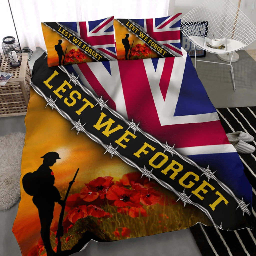 Lest We Forget UK Flag Respect Sacrifice Patriot UK Soldier 3D print Bedding set