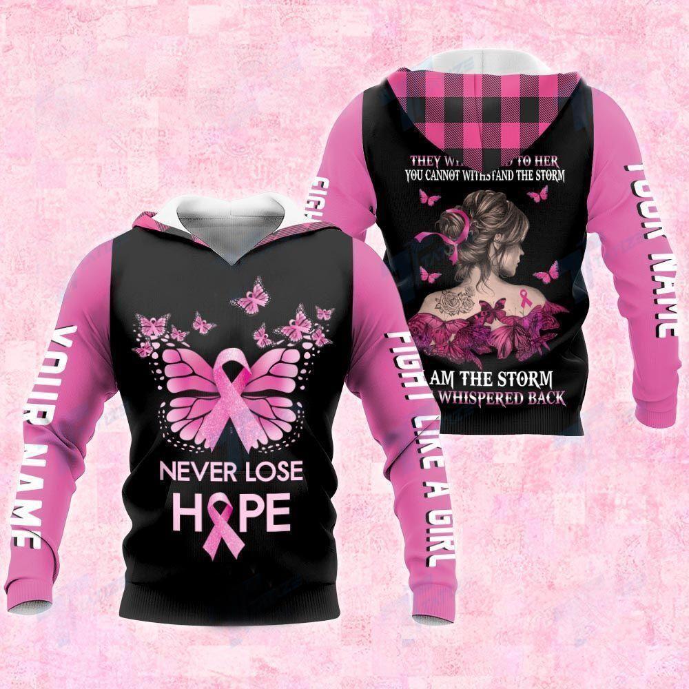 Breast cancer butterfly never lose hope custom name 3D All Over Printed Shirt
