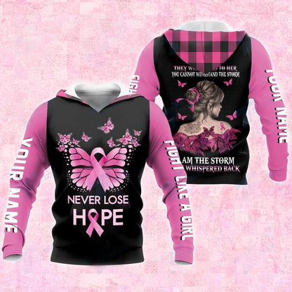 Breast cancer butterfly never lose hope custom name 3D All Over Printed Shirt