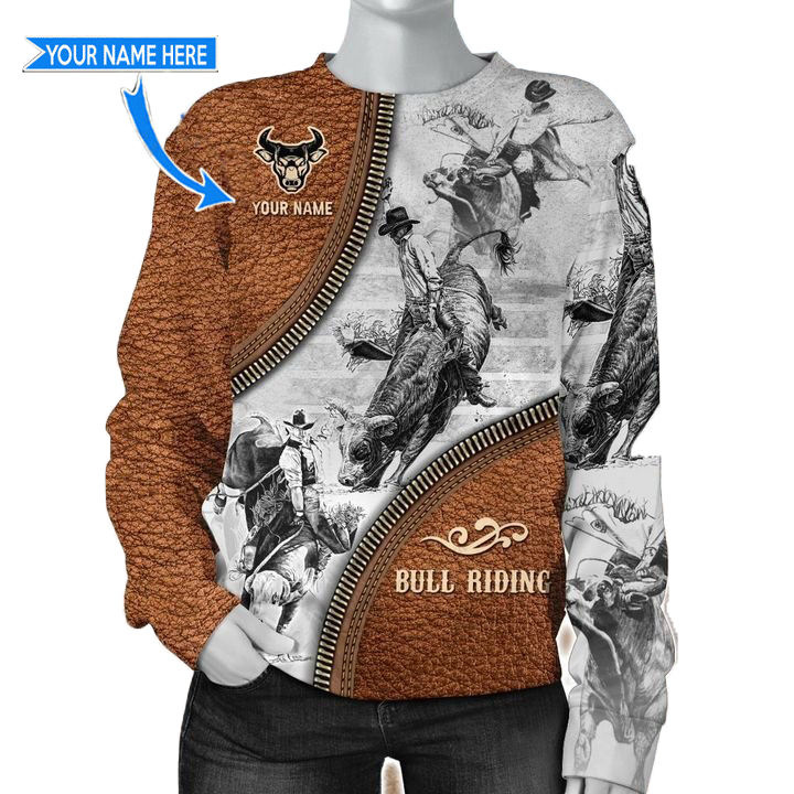Personalized Name Bull Riding 3D All Over Printed Unisex Shirts Zipper