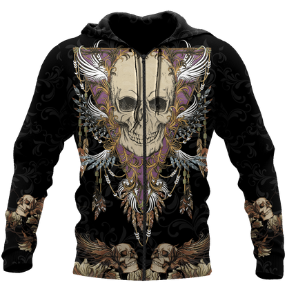 Love Skull 3D all over printed for man and women QB06102003-Apparel-PL8386-Zipped Hoodie-S-Vibe Cosy™