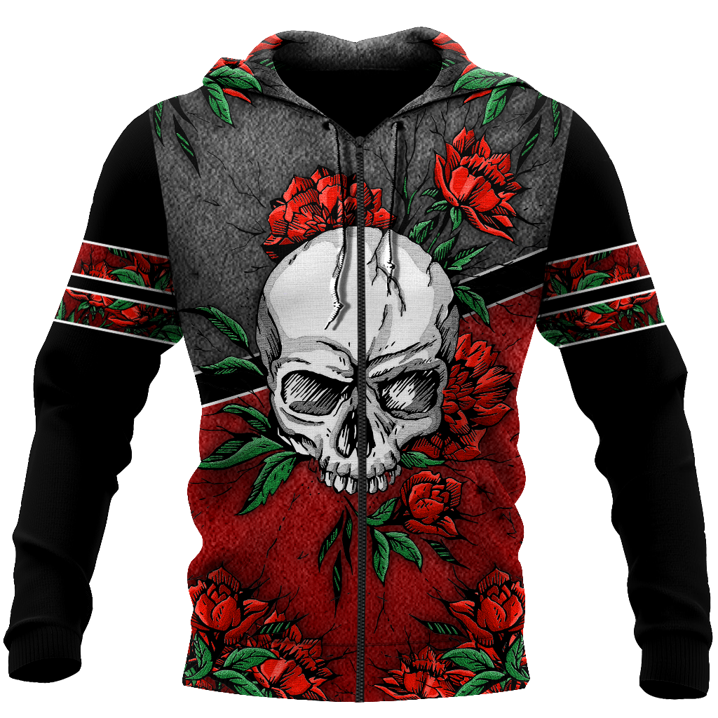 Love Rose And Skull 3D all over for man and women QB05152002-Apparel-PL8386-Zipped Hoodie-S-Vibe Cosy™