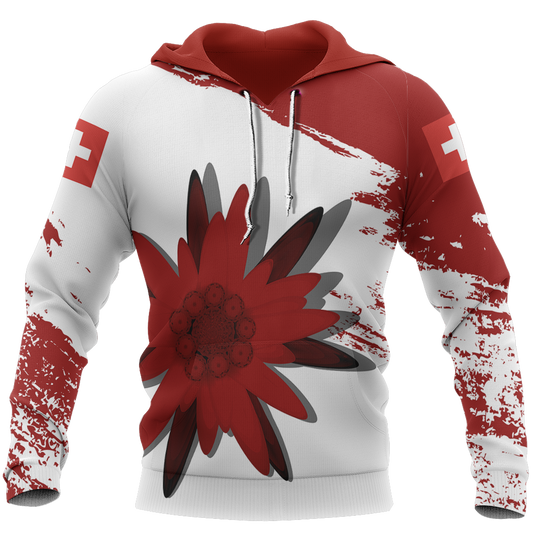 Switzerland - Red Edelweiss Pullover Hoodie NNK3-Apparel-NNK-Hoodie-S-Vibe Cosy™