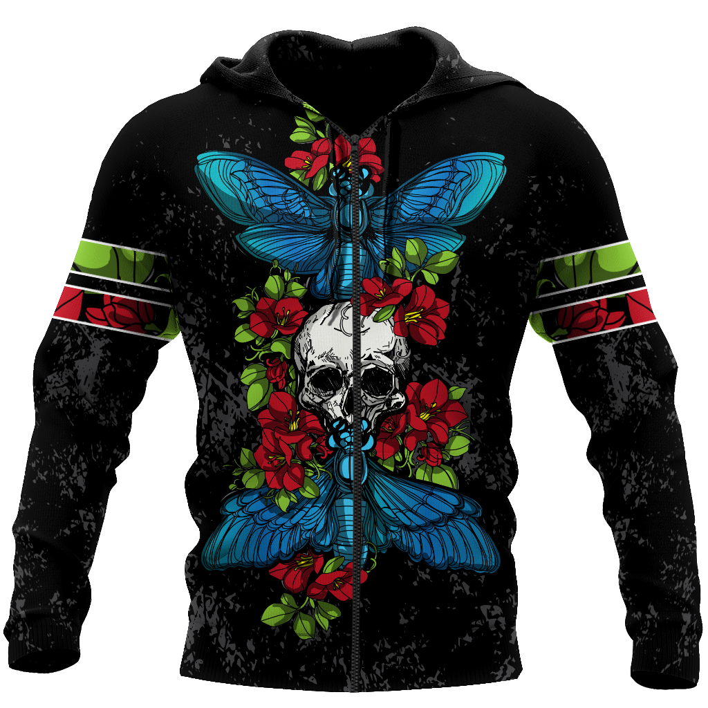 Butterfly Love Skull 3D all over printed for man and women QB05192001-Apparel-PL8386-Zipped Hoodie-S-Vibe Cosy™