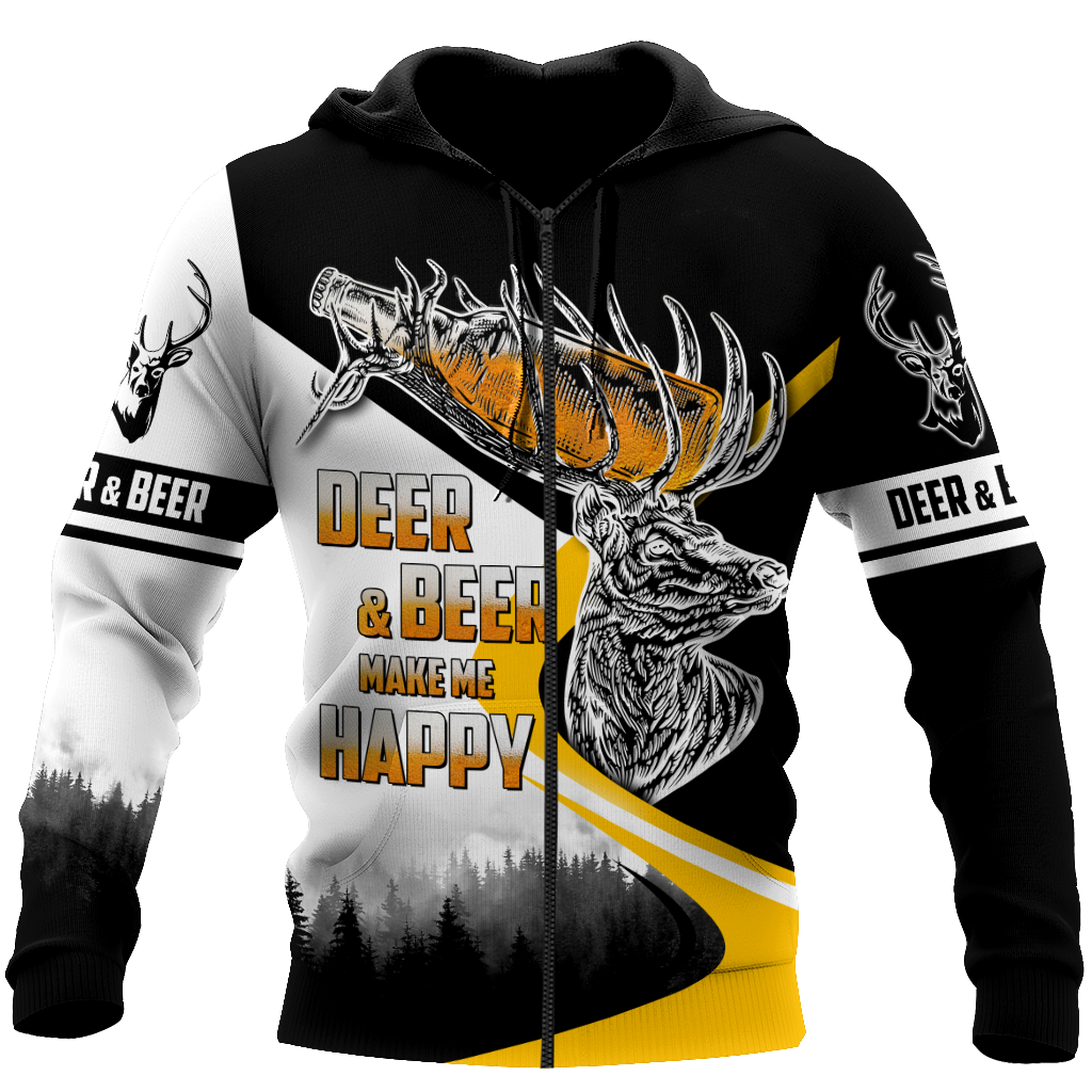 Deer and Beer Make Me Happy 3D All Over Print Hoodie DQB09222002