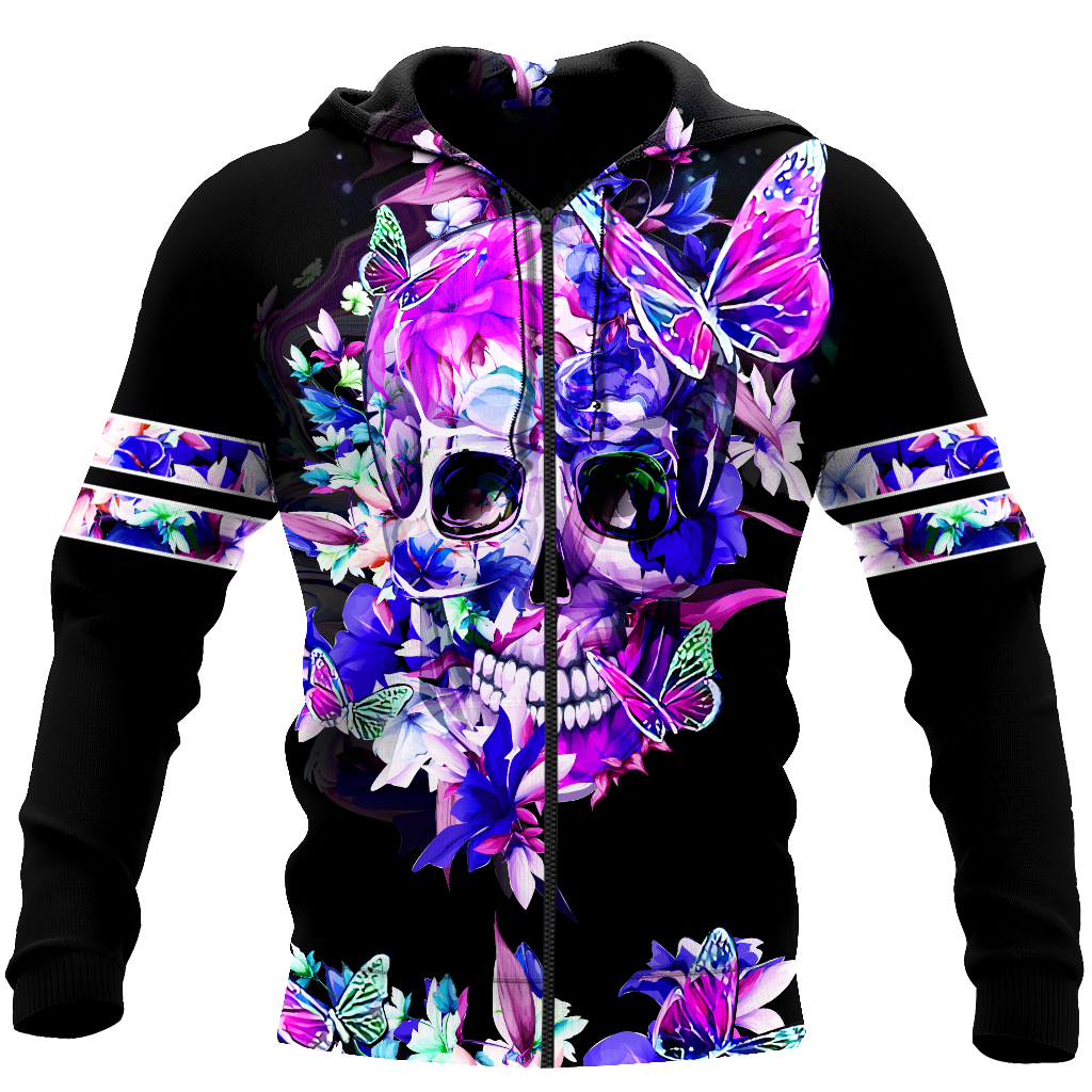 Butterfly Love Skull 3D all over printed for man and women QB05252002-Apparel-PL8386-Zipped Hoodie-S-Vibe Cosy™