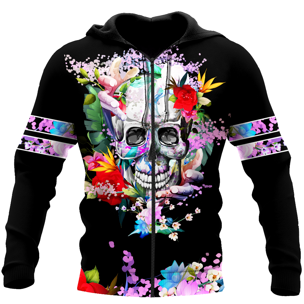Rose Love Skull 3D all over printed for man and women QB05252003-Apparel-PL8386-Zipped Hoodie-S-Vibe Cosy™